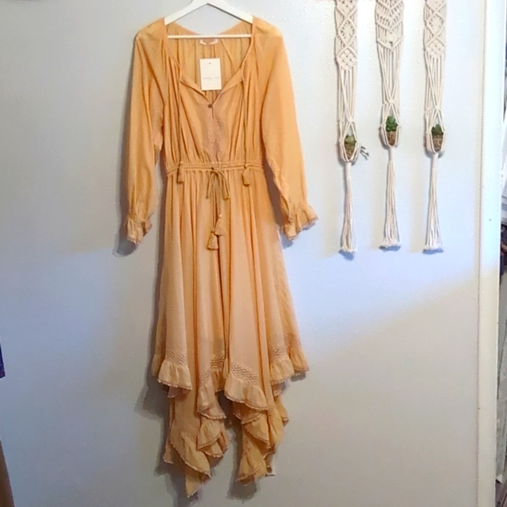 Spell And The Gypsy Sample Handkerchief Asymmetric Ruffle Hem Midi Dress NWT S - Picture 2 of 16